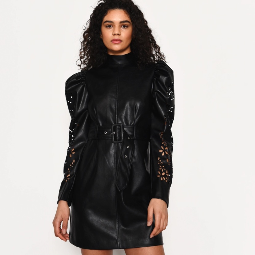 PU Leather Belted Mini Dress